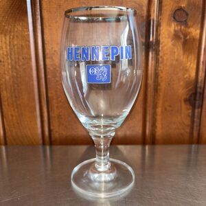 Ommegang Brewery‎ Hennepin Saison Belgian Tulip Stemmed Beer Glass Silver Rimmed
